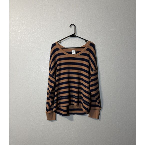 Aerie Offline Waffle Knit Slouchy Top Women's Large Stripes Layers Oversized - Picture 5 of 7